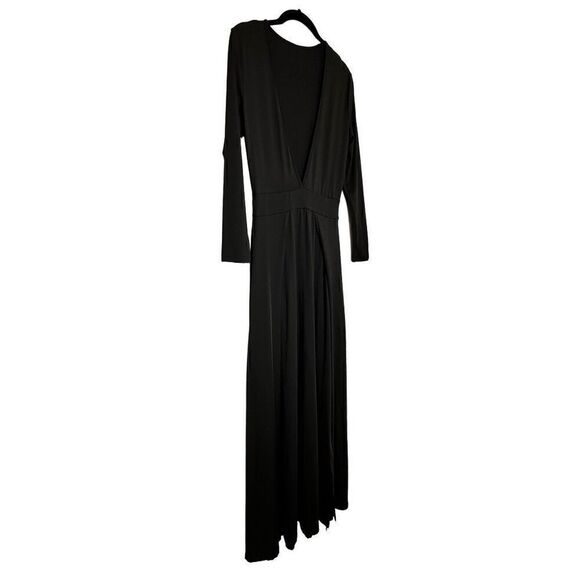 Moda International Plunge V-Neck Split Front Long Sleeve Maxi Dress Black Medium - Picture 3 of 6